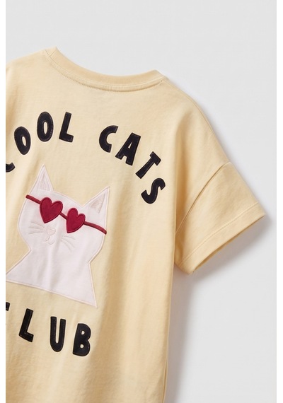Magu Kız Çocuk Pamuklu Cool Cats Club Baskılı T-shirt Ekose Eşofman Takım Sarı