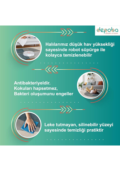 Rubby Kadife Kaymaz Pamuk Tabanlı Yıkanabilir Antibakteriyel Salon Halısı 120x180 Genel