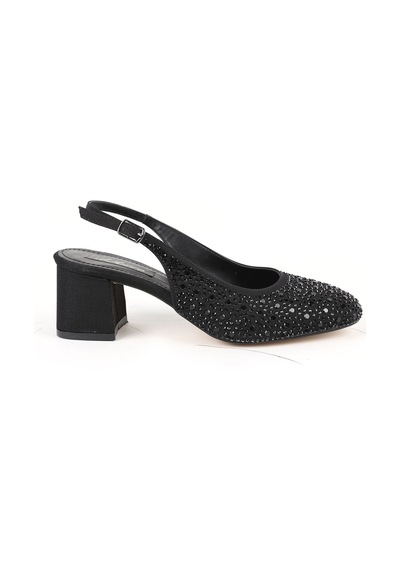 Libero L085.k1105 Taşlı Süet Görünümlü Slingback Kalın Topuklu Kadın Ayakkabı Siyah