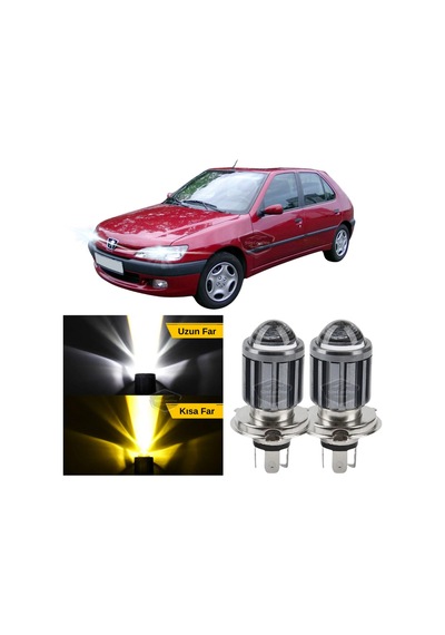 Peugeot 306 1993-2002 Uyumlu Mercekli Far Ampulü Led Xenon Çift Renk Sarı-beyaz Far Şimşek Etkili Led Lamba Uzun LED Far 56080715