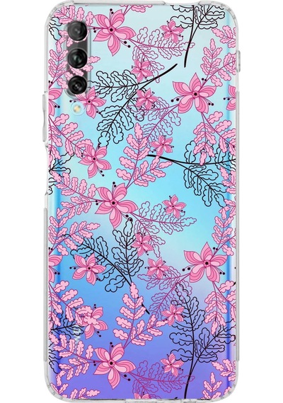 Huawei Psmart Prouyumlu Kamera Korumalı Floral Pembe Tasarımlı Şeffaf Silikon Kılıf