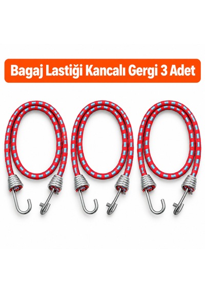 Bagaj Lastiği Kancalı Gergi 3 Adet - 90 Cm Bagaj Lastiği/halatı - Kırmızı-mavi Renk Kırmızı - Mavi