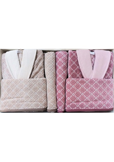 Özdilek Diamond Soft Aile Bornoz Seti Kahve Bordo Kahverengi