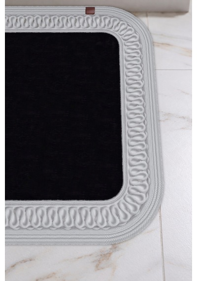 Banyo Paspası Takımı 70x110+50x70 Cm İç Trikot Siyah & Gümüş Gri