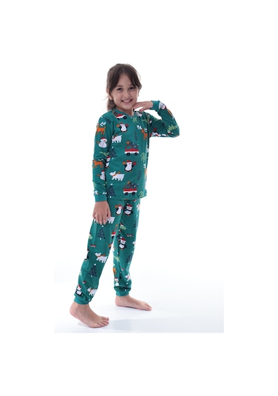 Çocuk Kış Noel Yıllbaşı Desenli Pamuklu Pijama Takımı Unisex Rahat, Sıcak Ve Eğlenceli Ev Giyim Çok Renkli