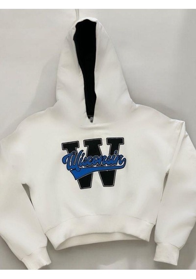 Kız Çocuk Pamuklu W Yazılı Kısa Sweatshirt-14380 Ekru