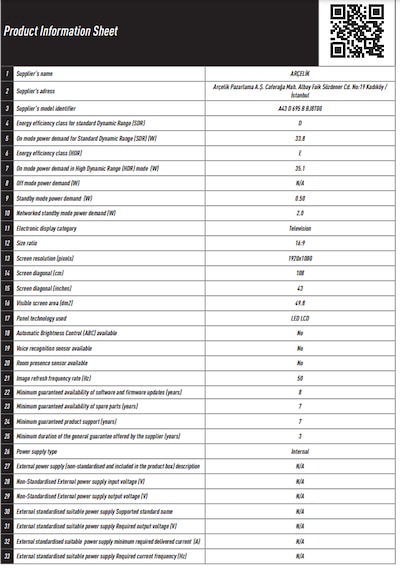 Arçelik 6 Serisi A43 D 695 B 43" Smart FHD LED TV