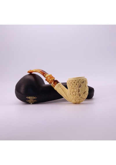 El Oyması Lületaşı Ejderha Ve Geleneksel Motifli Pipo İmzalı %100 Blok Taş Handmade Meerschaum