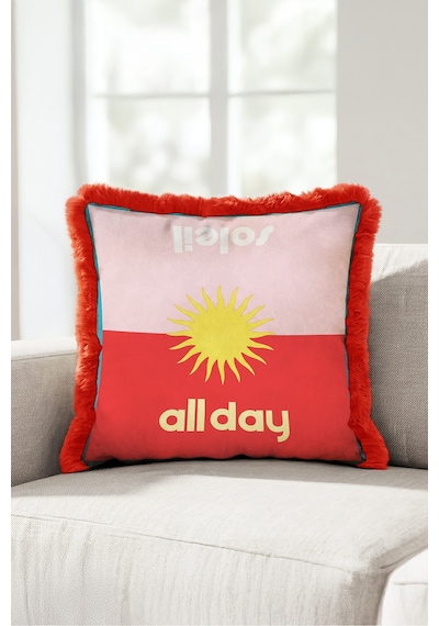 Güneş Motifli All Day Saçaklı Yastık Kılıfı-retro Solar Pembe Kırmızı Bordo Püsküllü Kırlent Kılıfı Derin Sahil Nektar