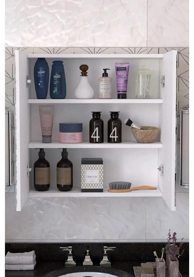 Mdf 2 Kapaklı Aynalı Banyo Dolabı Çok Amaçlı Banyo Dolabı Mdf Beyaz