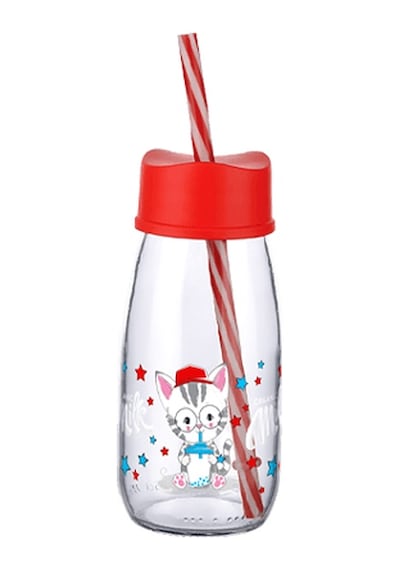 Pipetli Su Ve Süt Şişesi Cam 250 Ml - Kırmızı Renkli