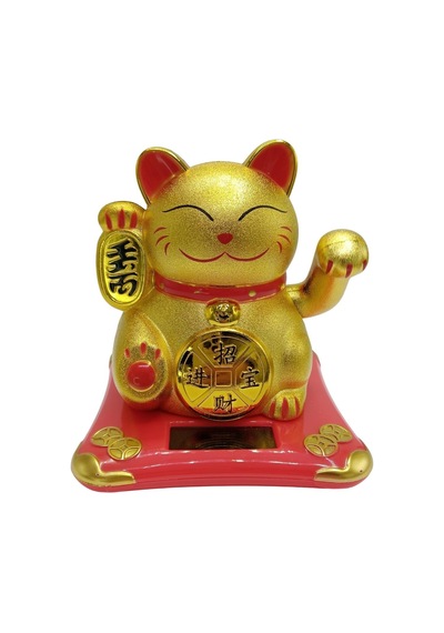 Maneki Neko El Sallayan Şans Kedisi Gold Solar Güneş Enerjili 10x10cm No5gld