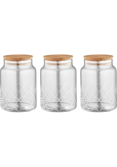 Selka Home - 3'lü Kesme Detaylı Ahşap Kapak Kavanoz 890 Ml