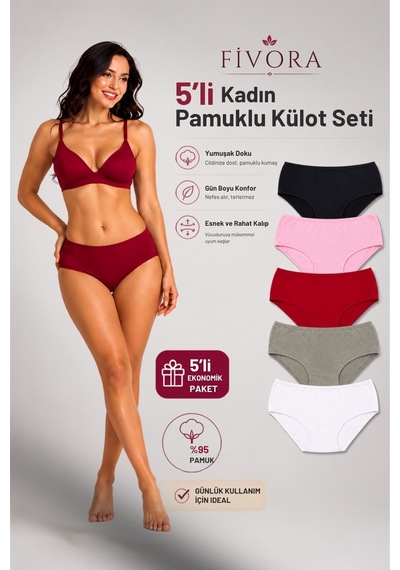 Fivora Kadın 5'li Pamuklu Slip Külot Seti Günlük Rahat Kalıp Çoklu Paket Asorti - 892400638 Asorti - 892400638 Asorti Fivora Kadın 5'li Pamuklu Slip Külot Seti Günlük Rahat Kalıp Çoklu Paket Asorti - 892400638 Asorti - 892400638 Asorti