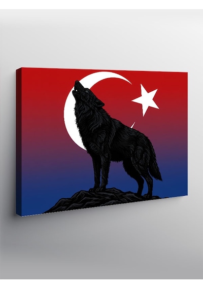 Kanvas Tablo Türk Bayrağı Ve Kurt