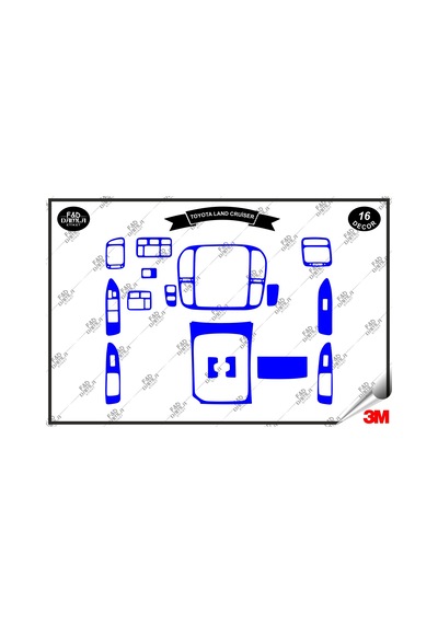 Toyota Land Cruiser 1998 - 2003 Torpido Konsol Trim Göğüs Maun Kaplama Set 16 Parça Mavi Renk