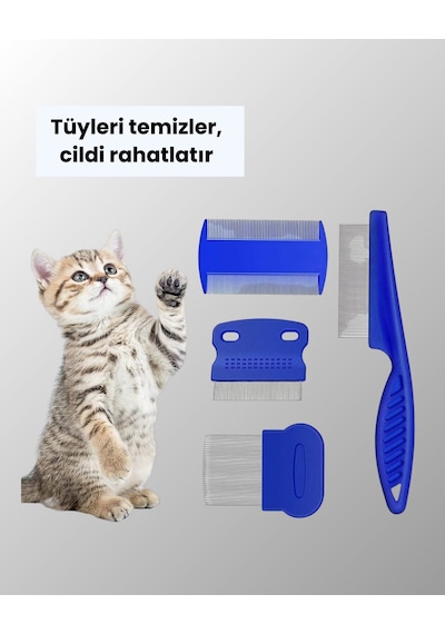 4 Parçalı Evcil Hayvan Tarak Seti Paslanmaz Çelik Dişli Ergonomik Saplı