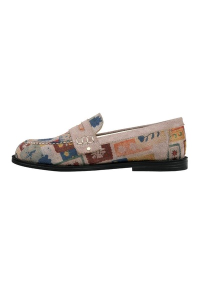 Kadın Vegan Deri Krem Loafer - Anatolian Patterns Tasarım Çok Renkli