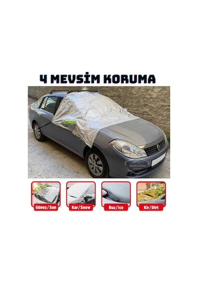Oto Ön Ve Yan Cam Brandası Aynalara Geçme Cam Üstü Kar Buz Örtüsü Araç Camı Buzlanma Önleyici Branda,sus0744