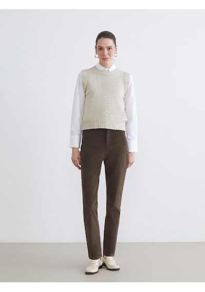Lcwaıkıkı Classic Kahverengi Dar Fit Kadife Kadın Pantolon