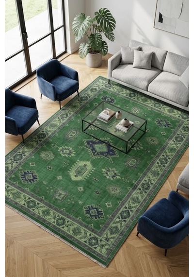 Dekoratif Halı Kaymaz Taban Leke Tutmaz Yıkanabilir Kilim Özel Ölçü Salon Halısı 3025-1 Çok Renkli