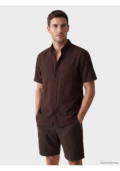 Lcwaıkıkı Classic Kahverengi Regular Fit Armürlü Erkek Gömlek