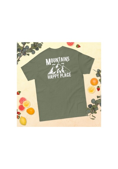 Wildstyle Mountains Are My Happy Place Dağcı Doğa Kamp Baskılı Unisex Pamuklu Tişört Haki