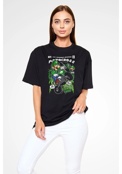 Startmore Adrift Ko Buta Luigi Motocross Baskılı Unisex Siyah Oversize Tişört Os17889 Siyah