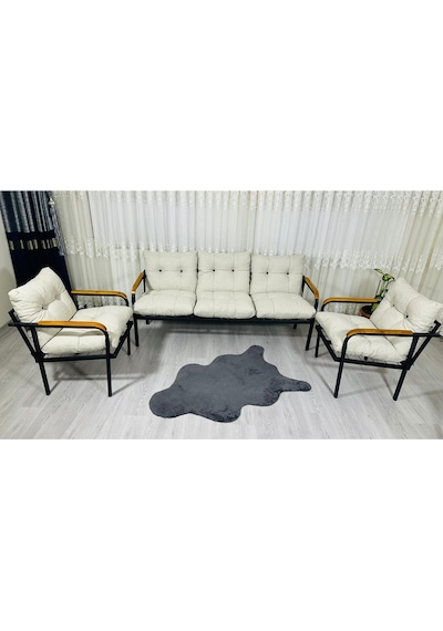 Madame Home Defne Balkon, Bahçe, Cafe - Metal Kanepe Koltuk Takımı - 3+1+1 Krem