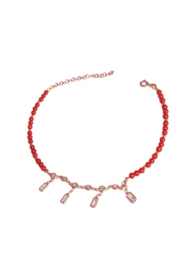 Mercan Taşlı Sallantılı Gümüş Halhal - Rose