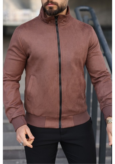 Baselco Dik Yaka Slim Fit Mevsimlik Astarlı Süet Ceket Kahverengi