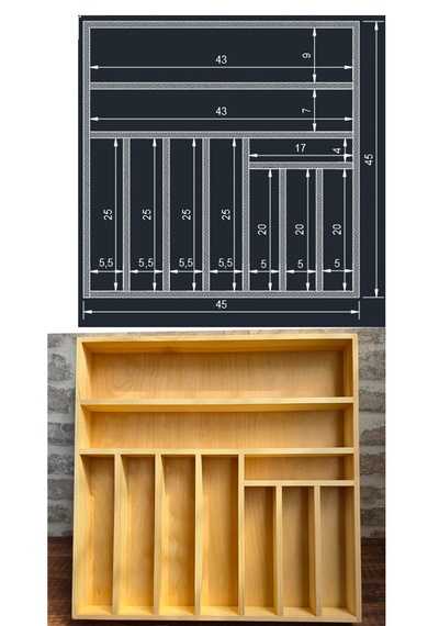 45x45 Cm Ahşap Kaşıklık El İşçiliği Masif Ahşap Organizer