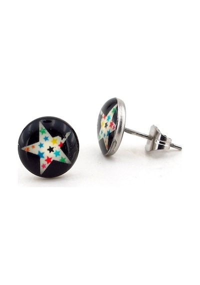 Renkli Yıldızlar Star Yuvarlak Unisex Çelik Küpe E527 Çelik