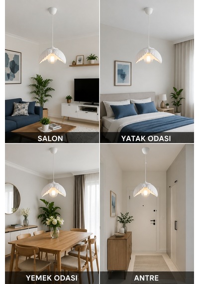 Wings Kanat Form Avize - Eskit Beton Görünümlü Sarkıt Avize - Beyaz