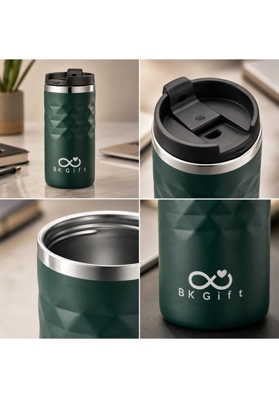 Bk Kurumsal Logonuza Özel 5 Adet 5340 Çelik Kupa 300 Ml Termos Özellikli Kurumsal Mug Yeşil Beyaz