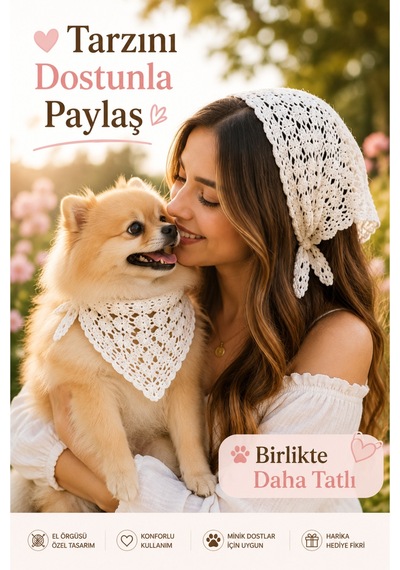 Kadın & Köpek Kombin El Örgüsü Minik Dost Bandana Seti Ayarlanabilir Evcil Hayvan Sahip Kombini Bohem Tasarım Beyaz 37196003