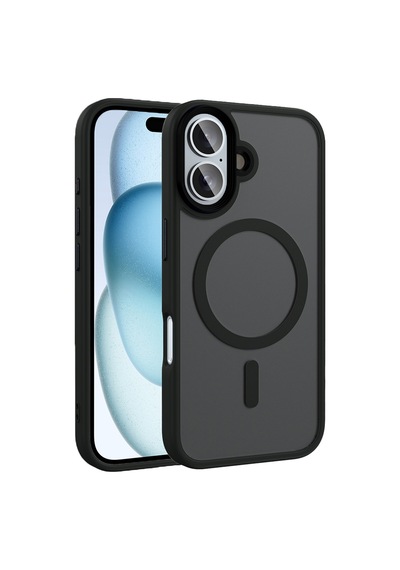 Apple Uyumlu iPhone 16 Plus Kılıf Mat Arka Yüzey Wireless Şarj Özellikli Zore Flet M-safe Kapak Siyah