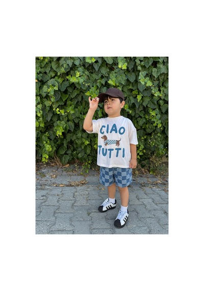 Poala Kids Damalı Denim Balloon Şort Mavi