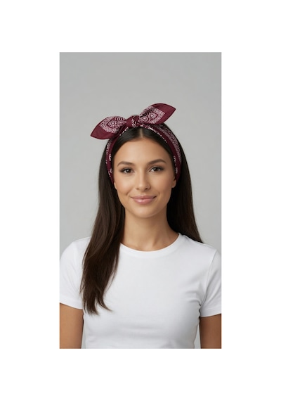 Mollycrush Unisex Mürdüm Şal Desenli Bandana Günlük Saç Aksesuarı, Boyunluk Ve Outdoor Fular Koyu Bordo