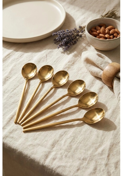6'lı Lüks Gold Paslanmaz Çelik Yemek Kaşığı Seti 21 Cm Standart