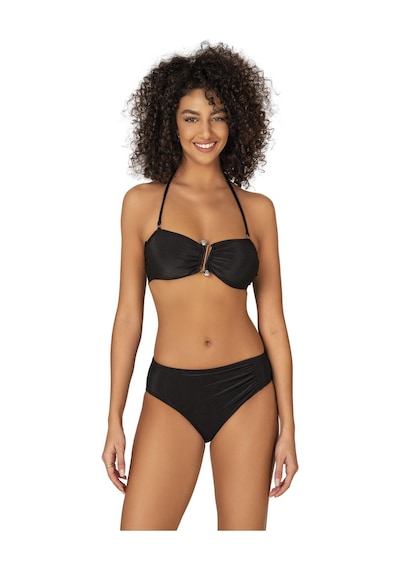 Endeep Kadın Aksesuarlı Fitilli Dokulu Siyah Bikini Takımı-siyah Siyah