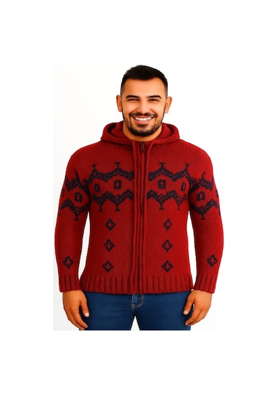 Tarz Cool T00465 Erkek Desenli Fermuarlı Triko Hırka - Bordo - St00465-bordo-l Bordo
