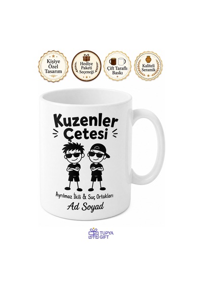 Kuzenler Çetesi Ayrılmaz İkili Suç Ortakları Esprili Kupa Bardak Hediye Beyaz / Çok Renkli