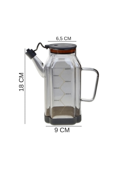 Füme Cam 800 Ml Yağdanlık Sürahi Akıtmaz & Kaymaz Silikon Tabanlı Yağlık Füme