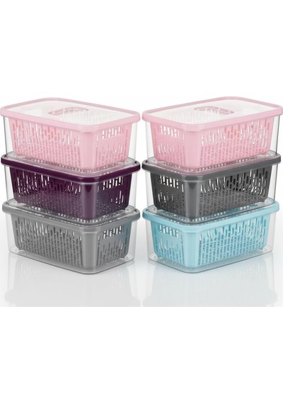 6'lı Süzgeçli Fresh Saklama Kabı Seti 1.6 Lt Plastik Saklama Set 6 Adet