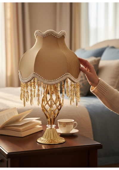 Gold Gece Lambası Abajur Klasik Model Metal Gold Kaplama Ayak 50x30cm Ab00122p3 Gold