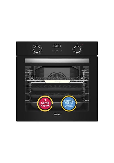 Simfer 8215 10 Fonksiyon Airfry Siyah Cam Ankastre Fırın Dijital