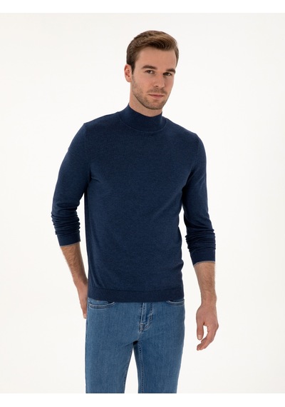 Cacharel İndigo Slim Fit Pamuk Karışımlı Yarım Balıkçı Yaka Triko Kazak Mavi