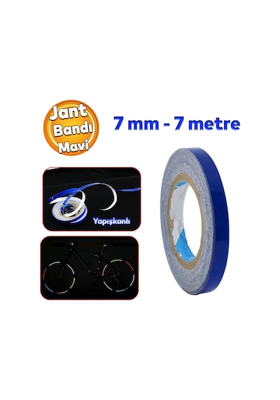 Badem10 Yapışkanlı Neon Bisiklet Motosiklet Araba Jant Bandı 7 Mm X 7 Metre Mavi Reflektif Parlayan Bant Çok Renkli