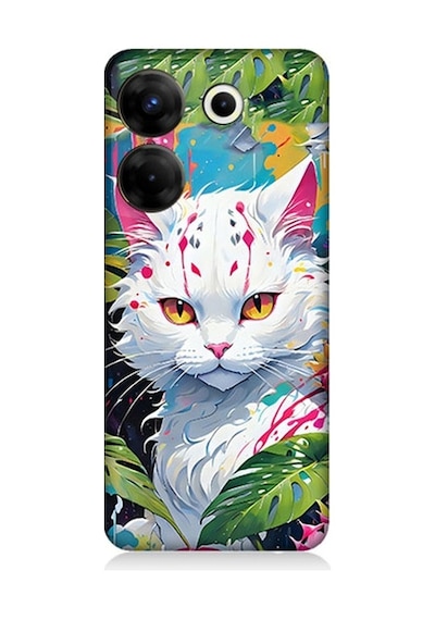 Tecno Camon 20 Pro 5g Uyumlu Beyaz Kedi Ve Ejder Meyvesi Desenli Silikon Kılıf
